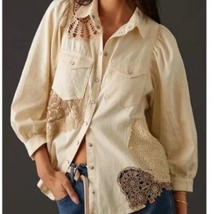 ANTHROPOLOGIE PILCRO LACE PEARL SNAP TOP small